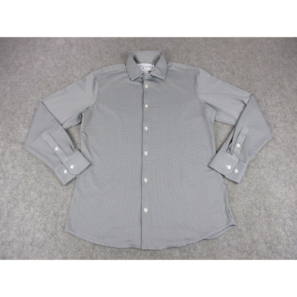 Mizzenn Main Shirt‎ Mens Medium Black White Trim Spinnaker Stretch USA Gingham